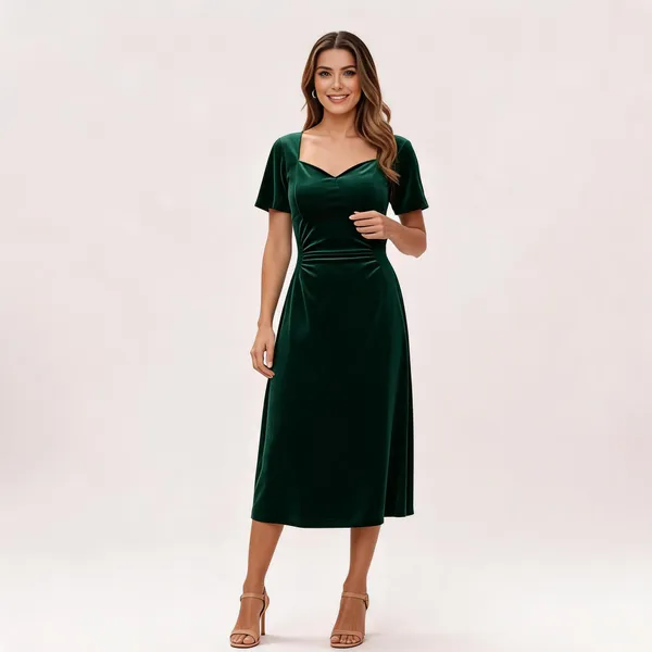 Green_Velvet_Fitted_Midi_Dress_For_Women