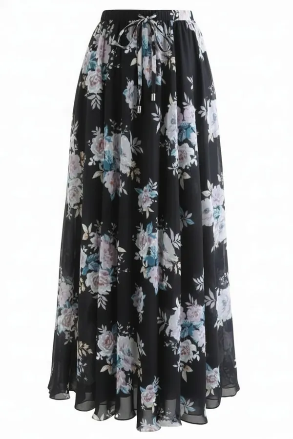 Black_Chiffon_Floral_Print_Maxi_Skirt_for_Women