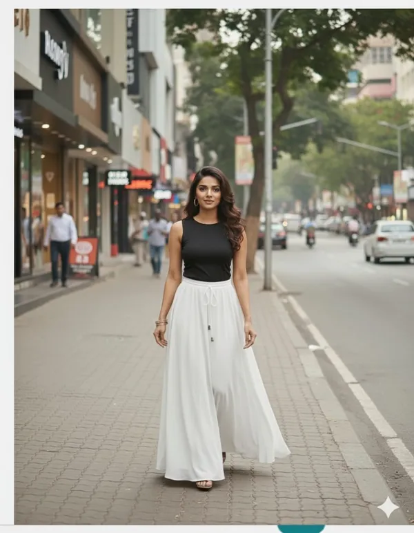 White_Poly_Georgette_Flared_Maxi_Skirt_for_Women