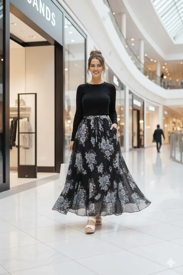 Black_Chiffon_Floral_Print_Maxi_Skirt_for_Women