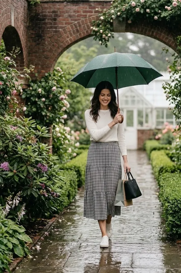 Black_And_White_Gingham_Tiered_Midi_Skirt_for_Women