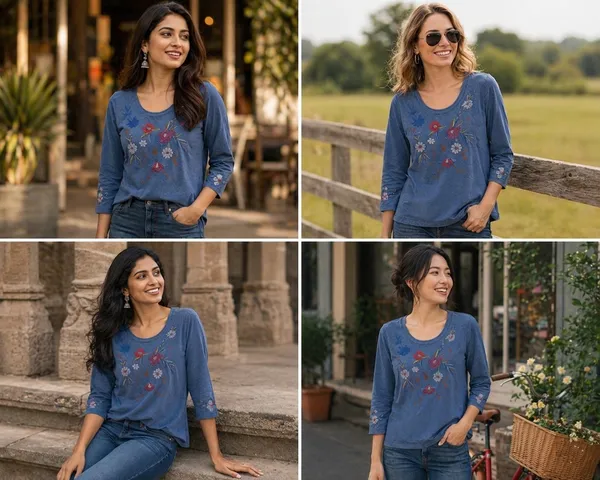 Women_S_Denim_Top_With_Floral_Embroidery_3_4_Sleeves_Size_S