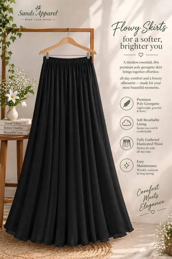 Black_Poly_Georgette_Flared_Skirt_For_Women
