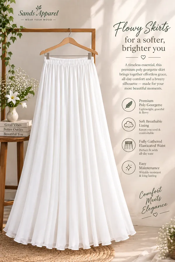 White_Poly_Georgette_Flared_Maxi_Skirt_For_Women