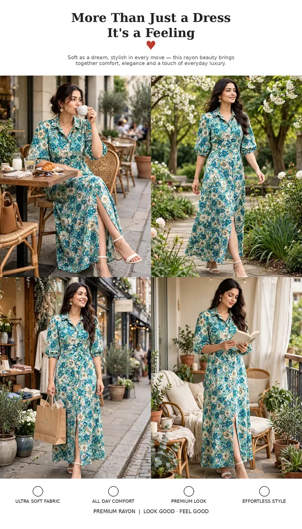 Green_Floral_Print_Gathered_Waist_Midi_Dress_For_Women