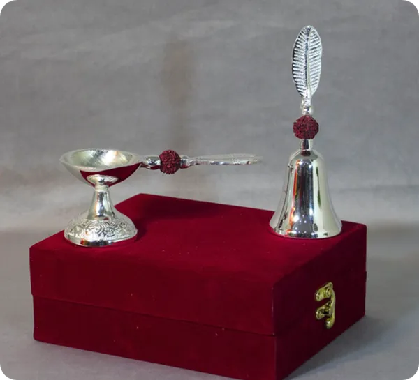 Silver_Tone_Pooja_Bell_And_Spoon_Set