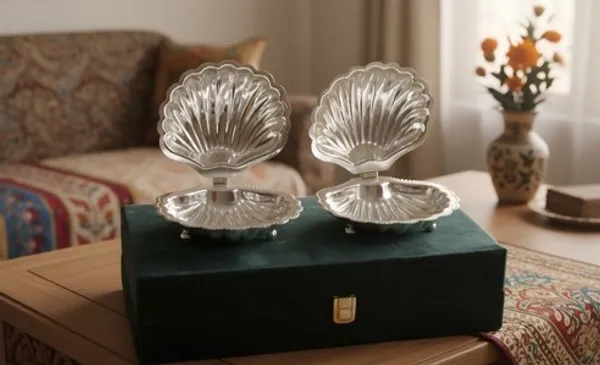 Silver-Tone_Shell-Shaped_Decorative_Diya_Set