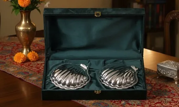 Silver-Tone_Shell-Shaped_Decorative_Diya_Set
