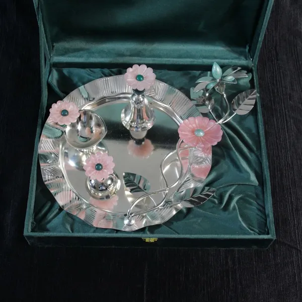 Silver_Finish_Floral_Pooja_Thali_Set