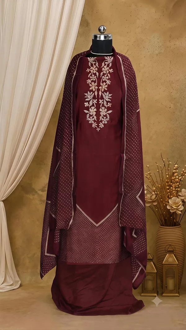 Maroon_Embroidered_Bandhani_Silk
