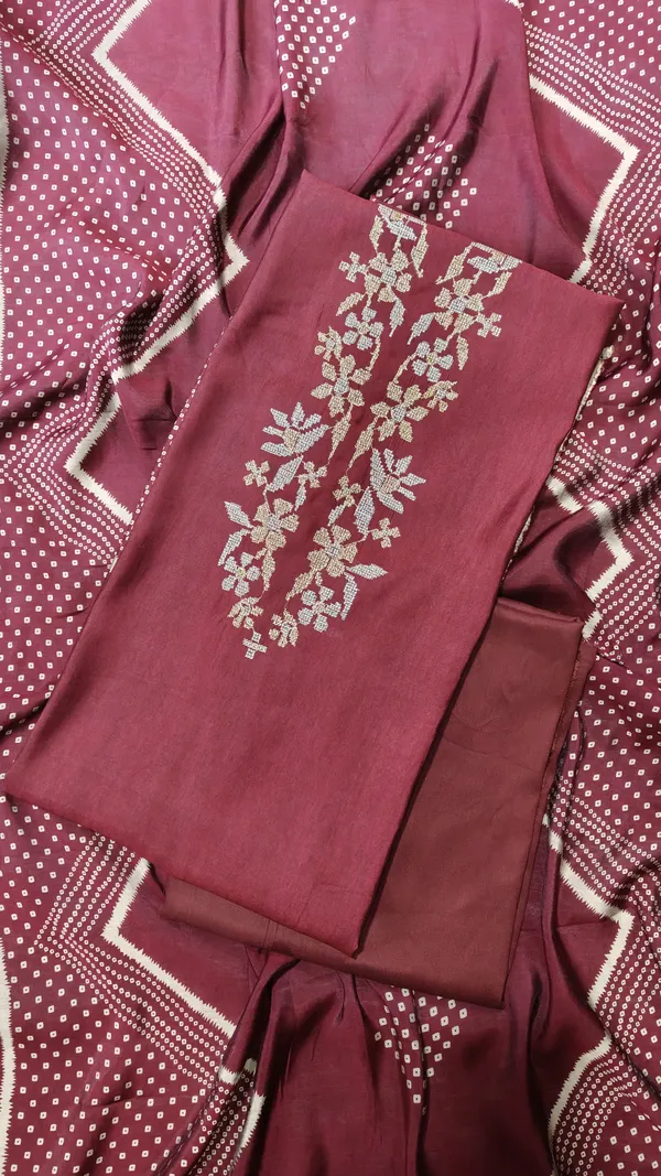 Maroon_Embroidered_Bandhani_Silk