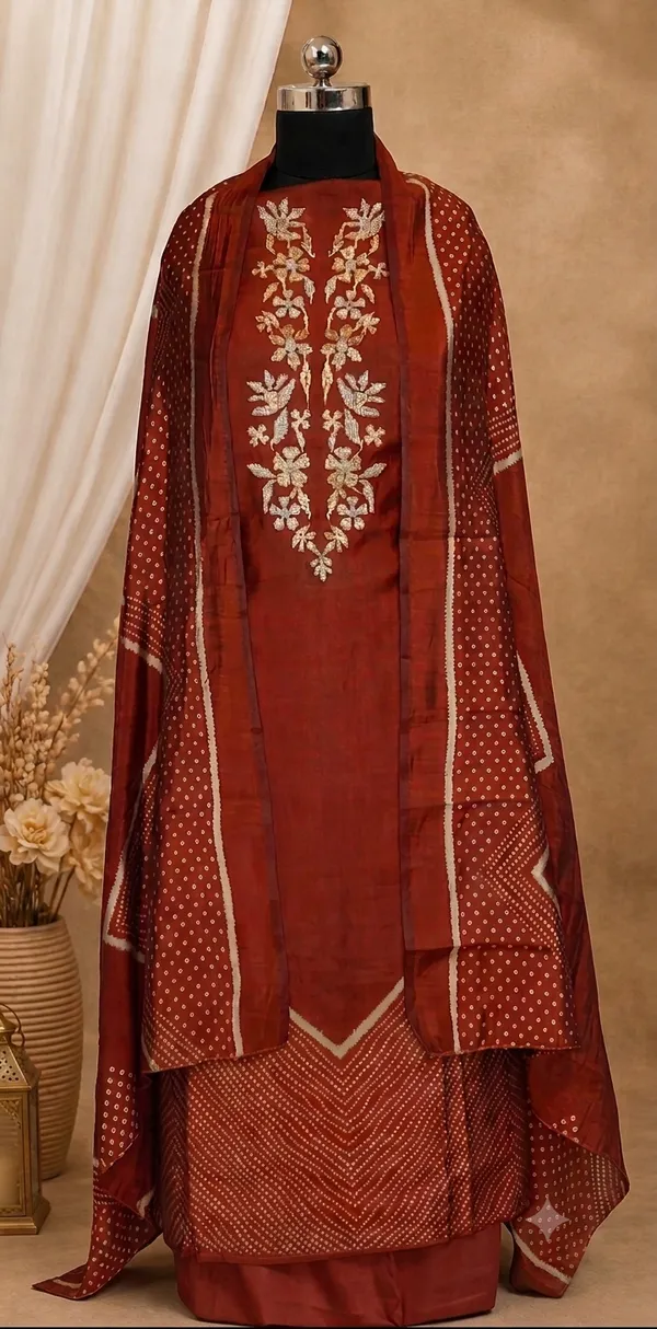 Rust_Bandhani_Silk