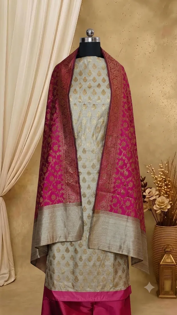 Beige_Magenta_Banarasi_Silk