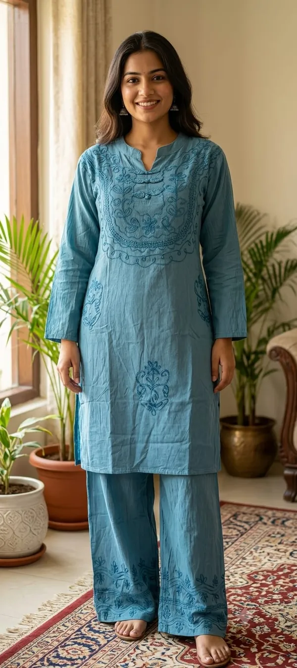 Blue_Embroidered_Straight_Kurta_Set_For_Women