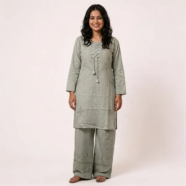 Grey_Embroidered_Straight_Kurta_Pant_Set_For_Women