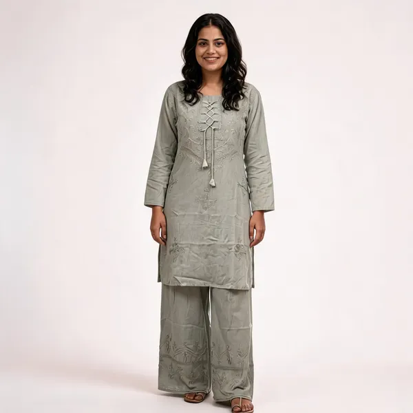 Grey_Embroidered_Straight_Kurta_Pant_Set_For_Women