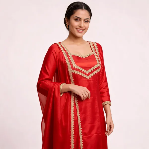 Red_Glossy_Straight_Fit_Suit_Set_For_Women