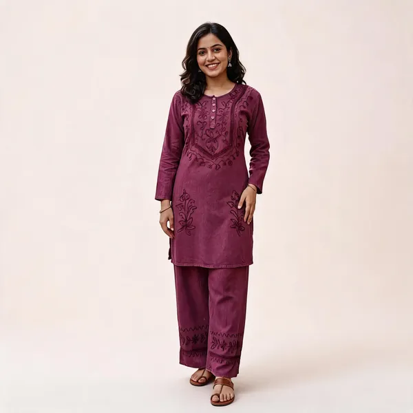 Maroon_Embroidered_Straight_Kurta_Set_For_Women