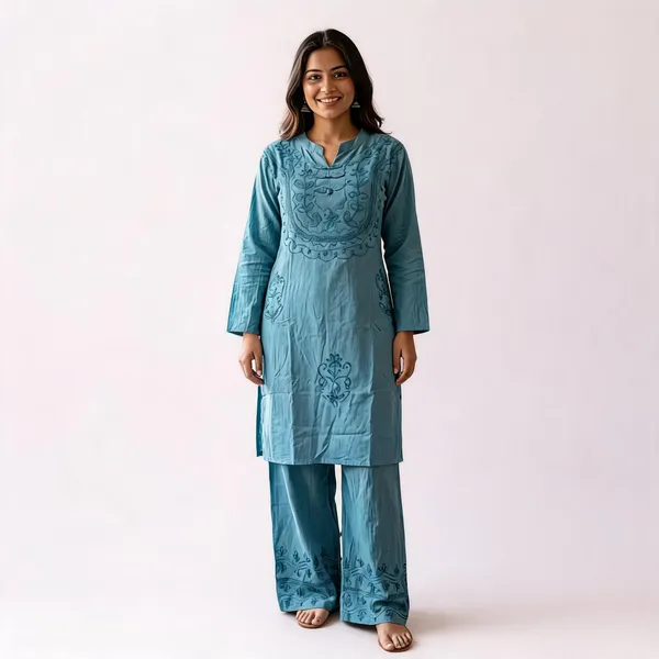 Blue_Embroidered_Straight_Kurta_Set_For_Women
