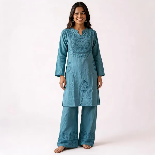 Blue_Embroidered_Straight_Kurta_Set_For_Women