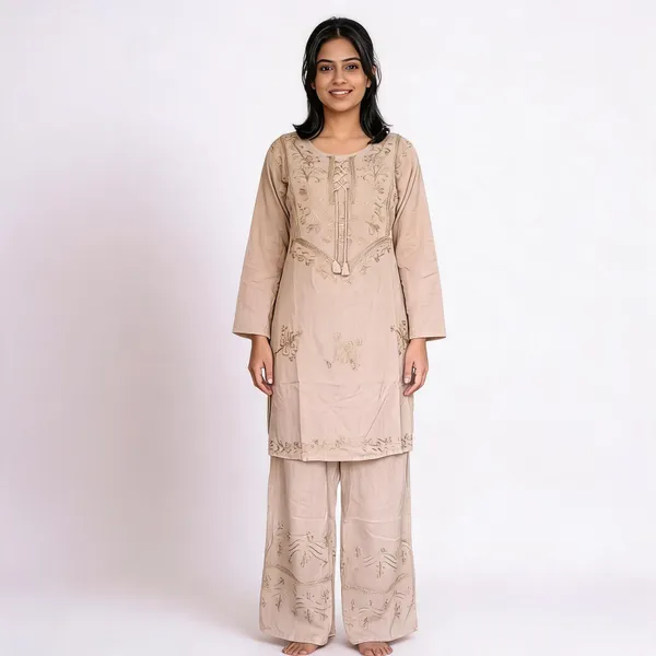 Beige_Embroidered_Straight_Kurta_Set_For_Women