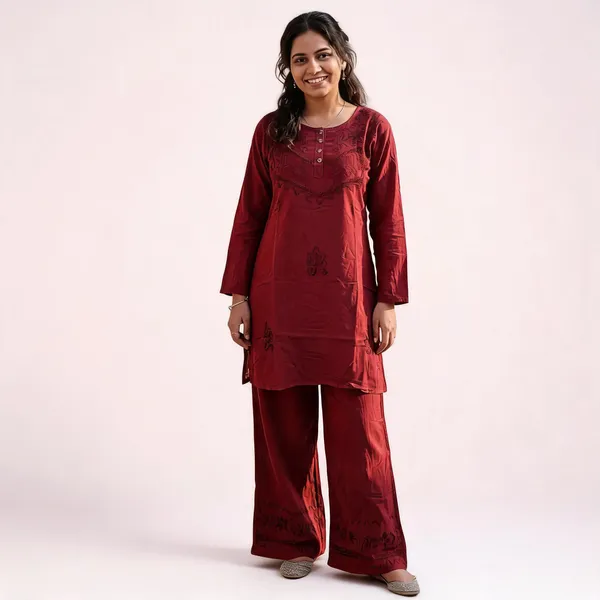 Maroon_Printed_Straight_Kurta_Set_For_Women