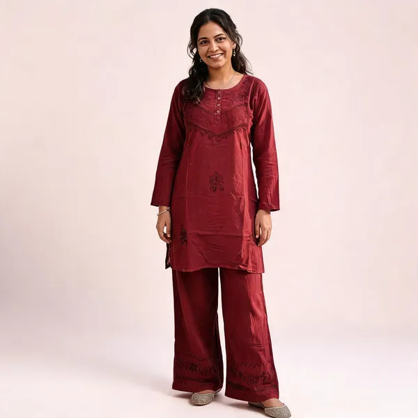 Maroon_Printed_Straight_Kurta_Set_For_Women