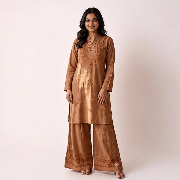 Brown_Embroidered_Kurta_Palazzo_Set_For_Women