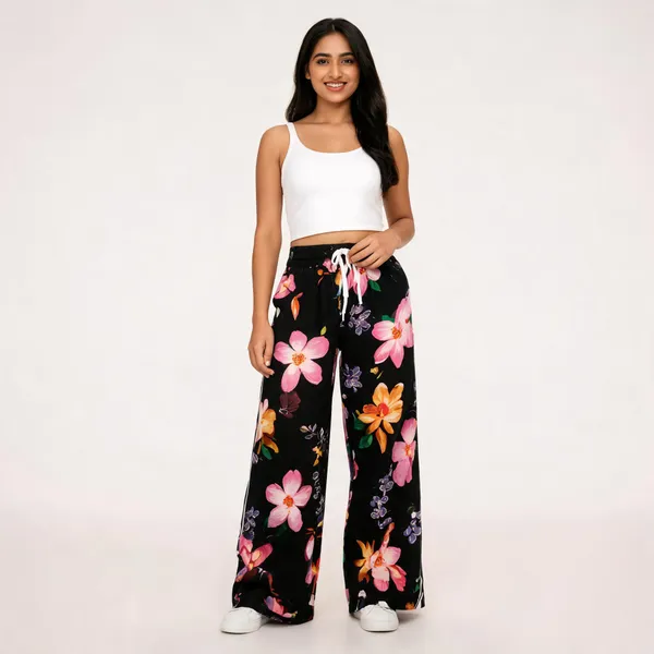 Black_Floral_Print_Wide_Leg_Pants_For_Women