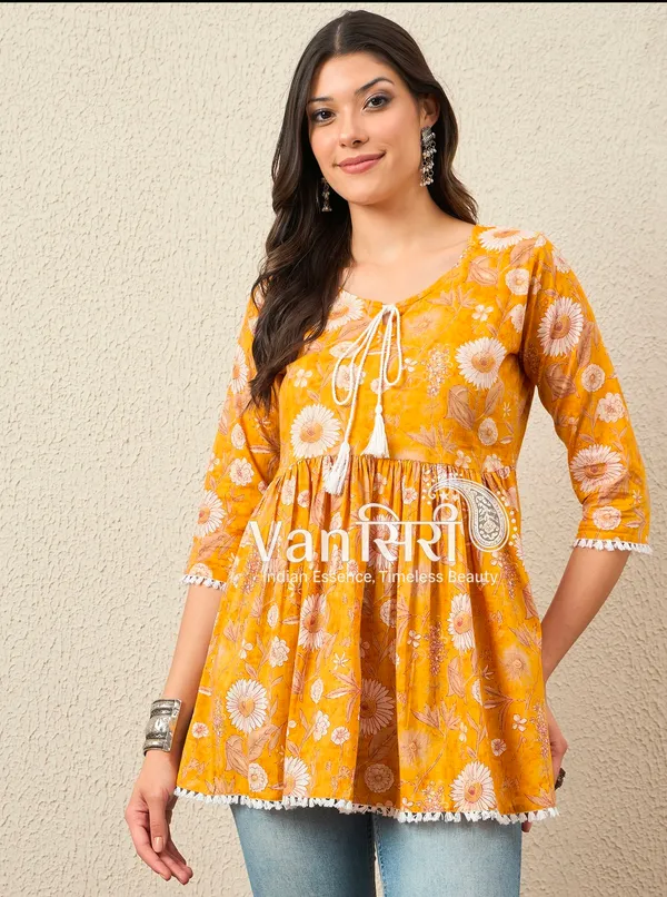 Orange_Pure_Cotton_Flared_Tunic_For_Women