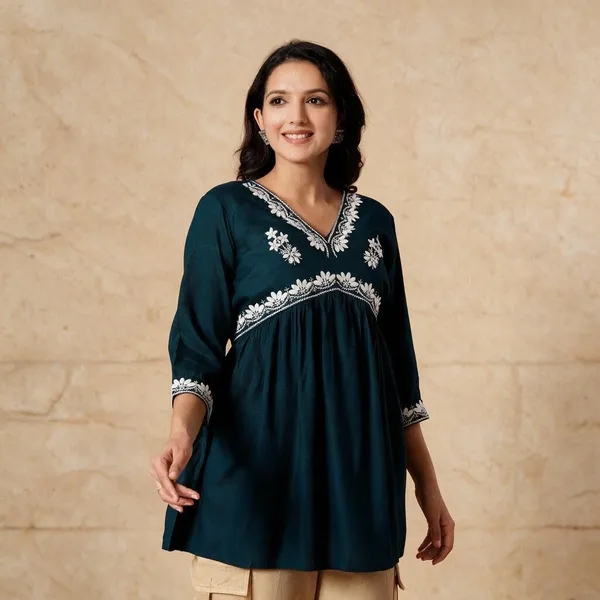 Teal_Rayon_Flared_Kurta_For_Women