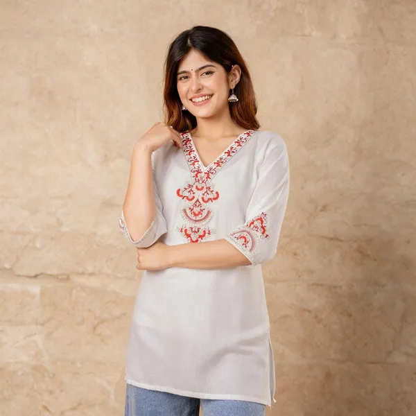 White_Rayon_Straight_Kurti_For_Women