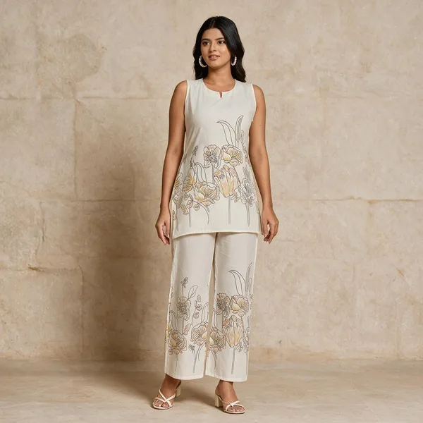 Cream_Pure_Cotton_Sleeveless_Co-Ord_Set_For_Women