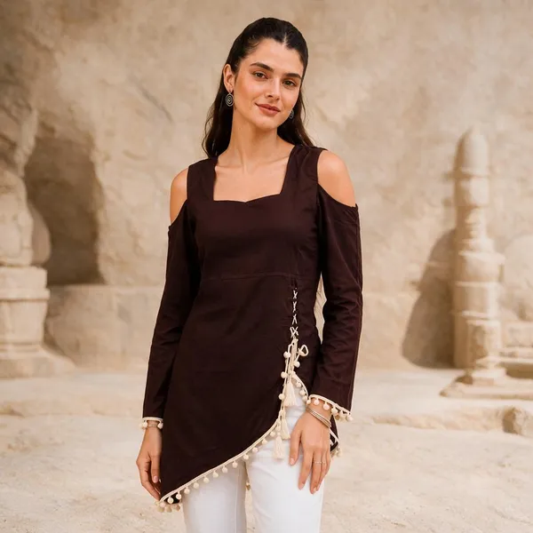 Brown_Rayon_Asymmetric_Kurti_For_Women