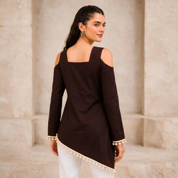 Brown_Rayon_Asymmetric_Kurti_For_Women