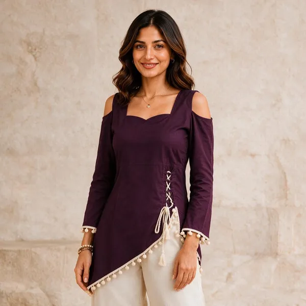 Purple_Rayon_Asymmetric_Kurti_For_Women