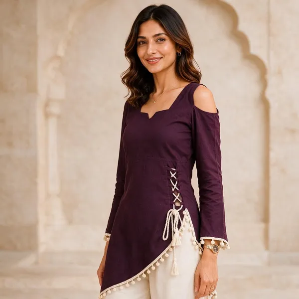 Purple_Rayon_Asymmetric_Kurti_For_Women