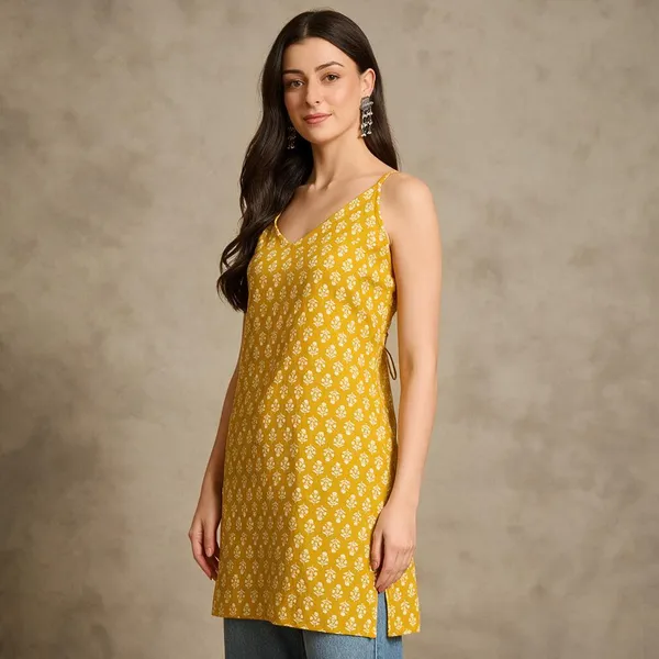 Yellow_Pure_Cotton_A-Line_Kurti_For_Women