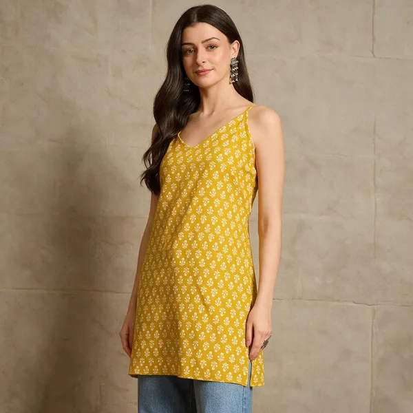 Yellow_Pure_Cotton_A-Line_Kurti_For_Women