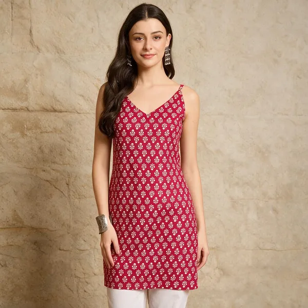 Red_Pure_Cotton_Sleeveless_Kurti_For_Women
