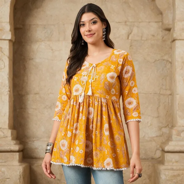 Orange_Pure_Cotton_Flared_Tunic_For_Women