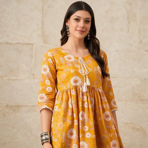 Orange_Pure_Cotton_Flared_Tunic_For_Women