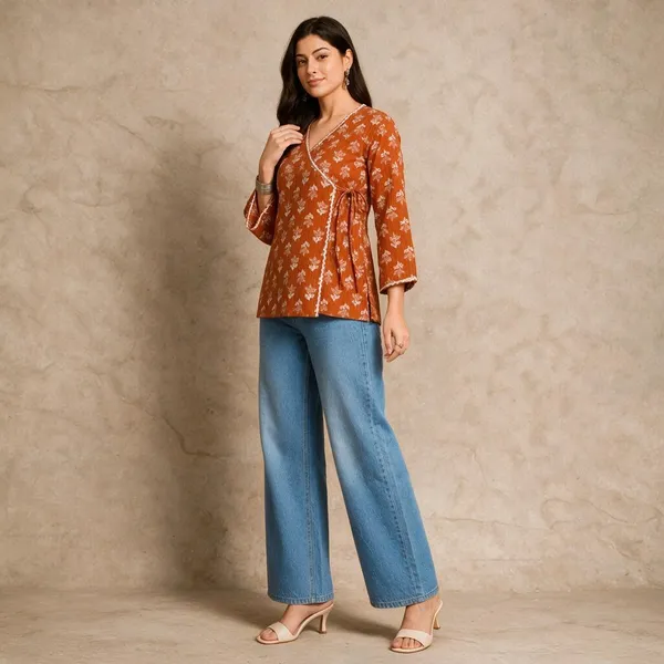 Orange_Pure_Cotton_Wrap-Style_Top_For_Women