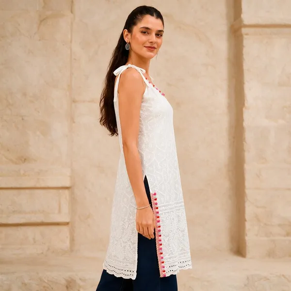 White_Cotton_Sleeveless_Kurti_For_Women