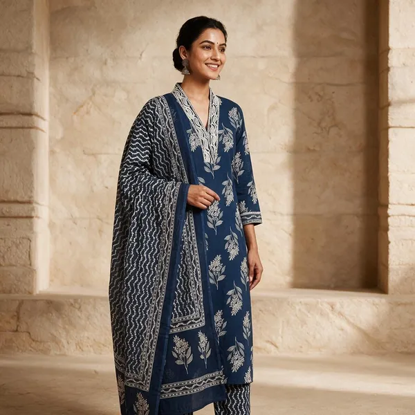 Blue_Cambric_Cotton_Straight_Kurta_Set_With_Dupatta_For_Women