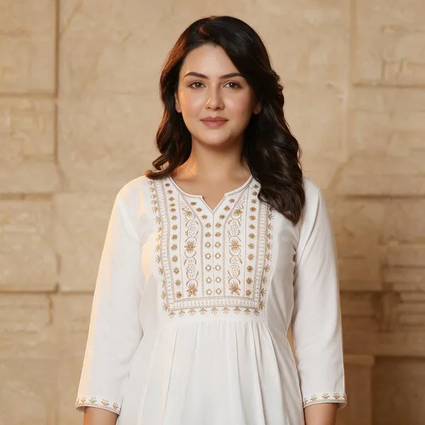 White_Rayon_Tie-Waist_Tunic_For_Women