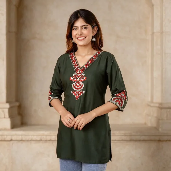 Olive_Rayon_Straight_Kurta_For_Women