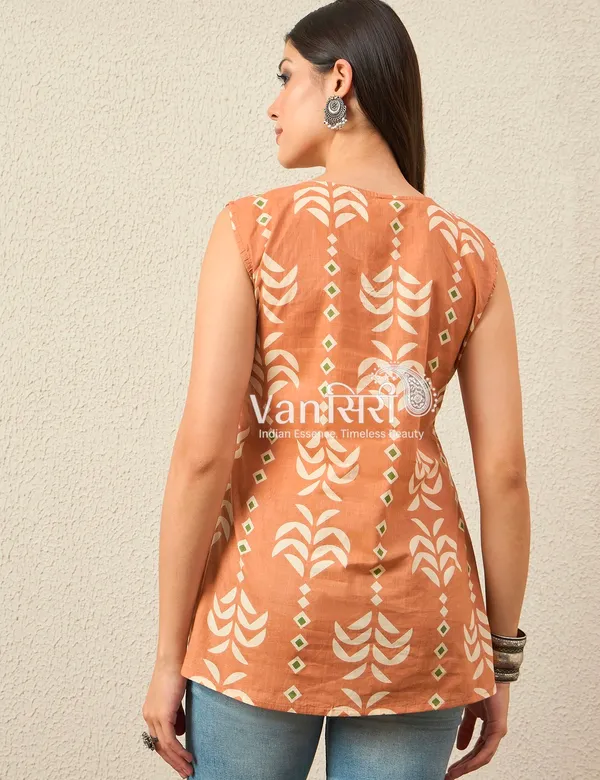 Orange_Cotton_Sleeveless_Kurti_For_Women