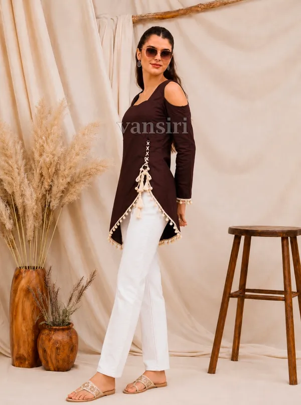 Brown_Rayon_Asymmetric_Kurti_For_Women