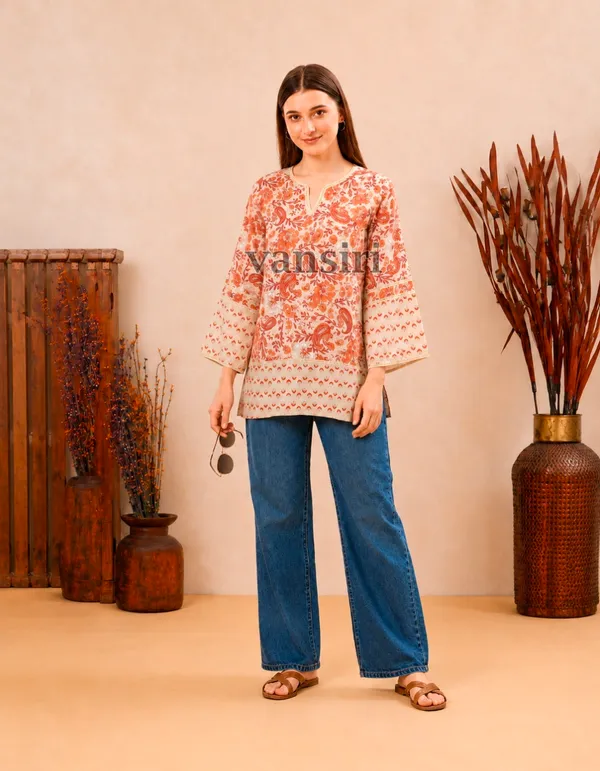 Cream_Cotton_Straight_Kurti_For_Women